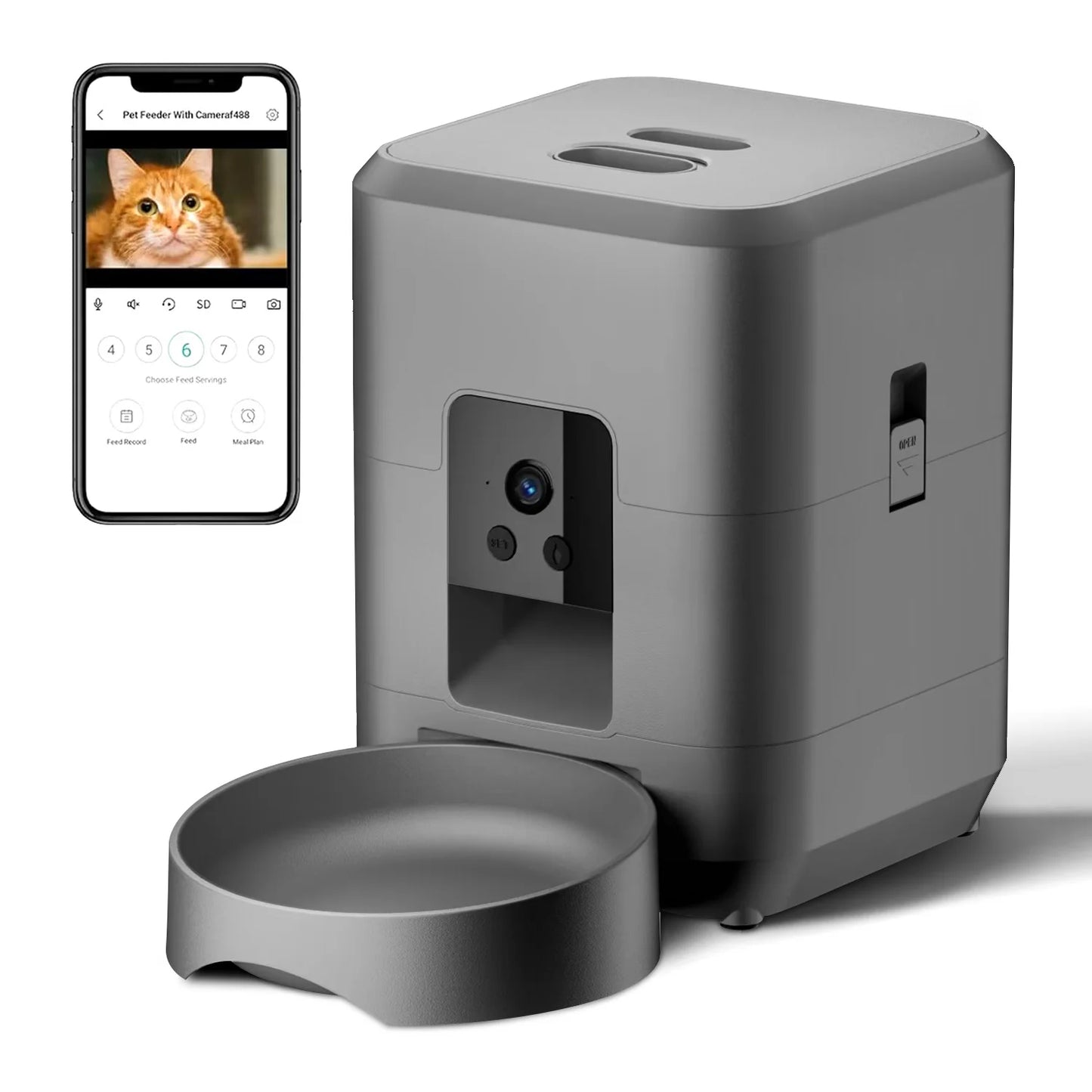 Cat Automatic Feeder with Camera, Video Dog Automatic Feeder, APP Controlled Feeding Smart Pet Feeder, 2L Cat Food Distributor