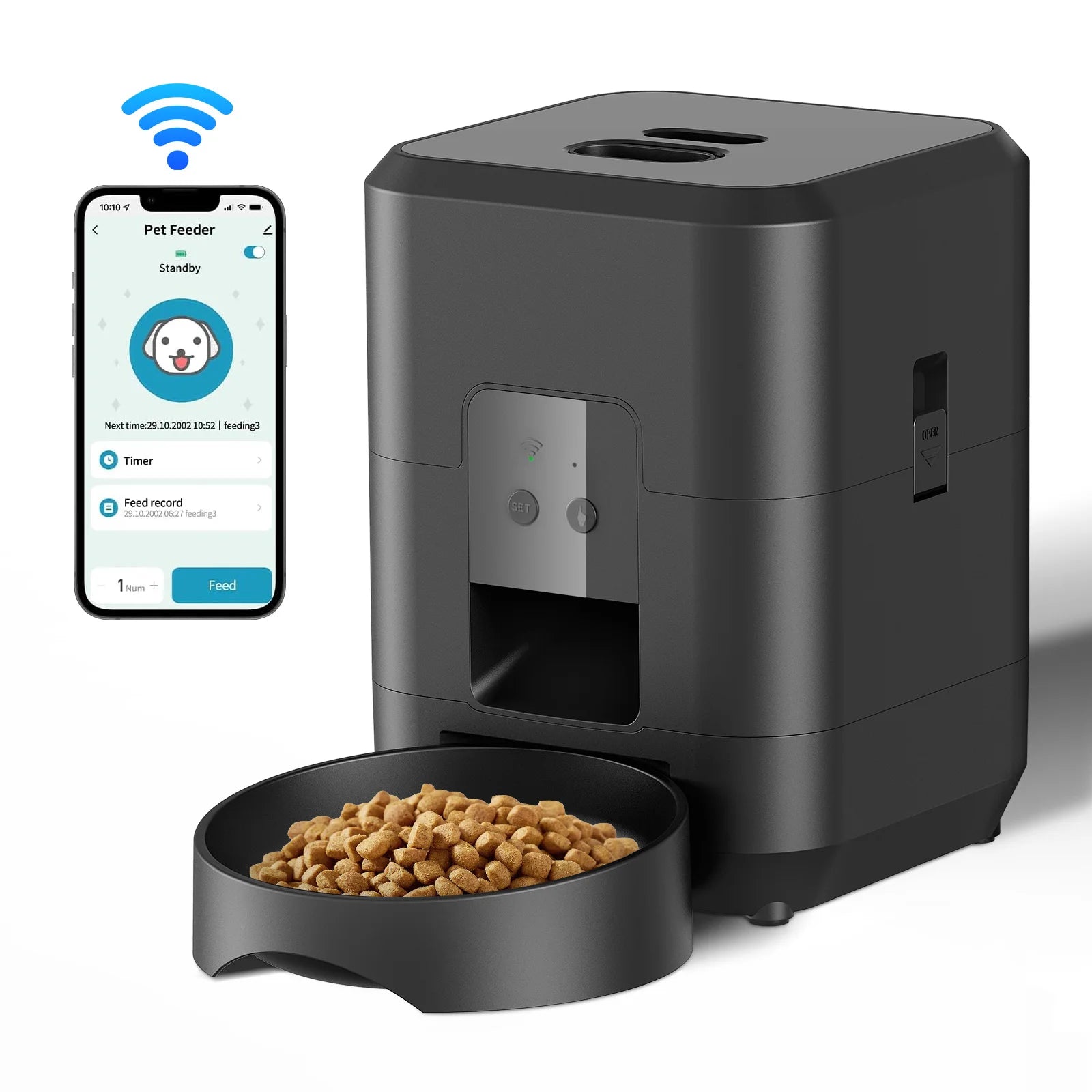 Cat Automatic Feeder with Camera, Video Dog Automatic Feeder, APP Controlled Feeding Smart Pet Feeder, 2L Cat Food Distributor