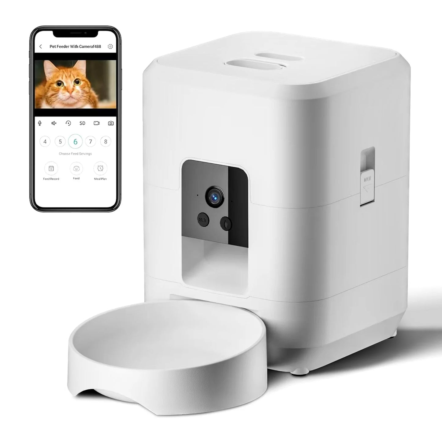 Cat Automatic Feeder with Camera, Video Dog Automatic Feeder, APP Controlled Feeding Smart Pet Feeder, 2L Cat Food Distributor
