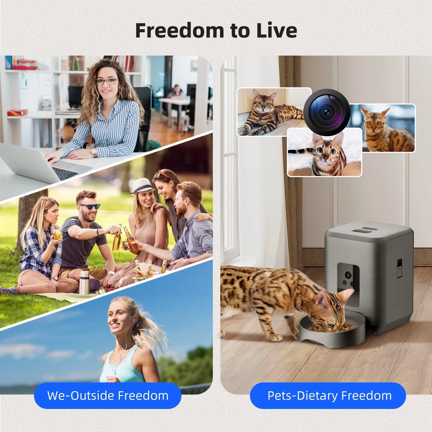 Cat Automatic Feeder with Camera, Video Dog Automatic Feeder, APP Controlled Feeding Smart Pet Feeder, 2L Cat Food Distributor