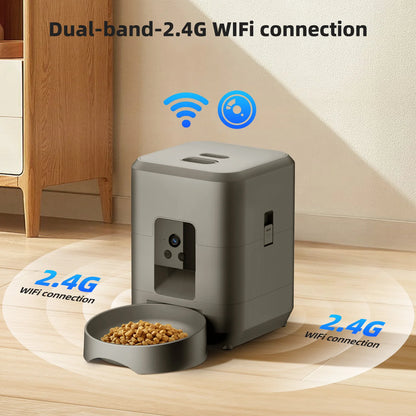 Cat Automatic Feeder with Camera, Video Dog Automatic Feeder, APP Controlled Feeding Smart Pet Feeder, 2L Cat Food Distributor
